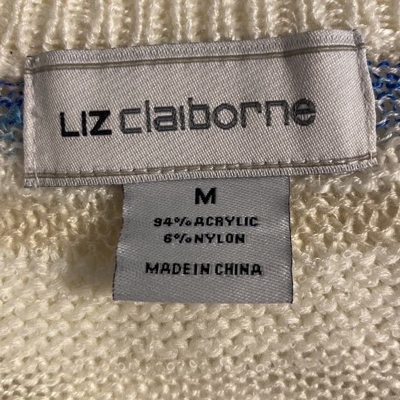 Liz Claiborne Coastal Lightweight Blue & Cream Knit Sweater Size Medium NWT - Picture 6 of 7